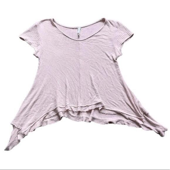 Lazy Sundays Pink Waffle Knit Asymmetrical Hem‎ Top - Picture 1 of 5